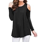 NIUYAN Damen Bluse Schulterfrei T-Shirt Kurzarm/Langarmshirts Cut Out Top Oberteil Tshirt Damen Bluse Kurzarm Schulterfrei Oberteil Damen Shirt Sommer Rundhals Einfarbig Tops Mode-Ob