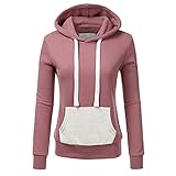 Lomelomme Patchwork Kapuzenpullover Damen Mode Kordelzug Pullover mit Kapuze Freizeit Farbblock Hoodies Sweatshirt Mit Tasche Bluse Casual Elegant Sw