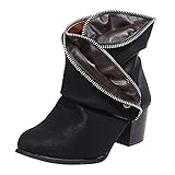 Xiand Stiefeletten Damen Stiefel mit Dicken Absätzen und Hohen Absätzen Plus Warme Niedrige Stiefel aus Fleece Frauen Sexy Ankle Boots Herbst und Winter Einfarbig Coole Leder S