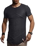 Leif Nelson Herren Sommer T-Shirt Rundhals Ausschnitt Slim Fit Baumwolle-Anteil Cooles Basic Männer T-Shirt Crew Neck Jungen Kurzarmshirt O-Neck Kurzarm Lang LN8281 Anthrazit X-Larg