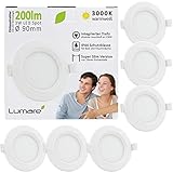 Lumare LED Einbaustrahler 3W 230V IP44 Ultra flach 6er Set Wohnzimmer, Badezimmer Einbauleuchten weiss, 68mm EinbauØ, 29mm Einbautiefe Mini Slim Decken Spot warmweiß