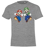 Kinder Jungen Mädchen T-Shirt Modell Mario & Luigi - Grau 106/116 (6 Jahre)