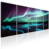 murando Akustikbild Polarlicht 225x90 cm Bilder Akustikschaum Hochleistungsschallabsorber Schallschutz Leinwand 5 TLG Wandbild Raumakustik Schalldämmung Nordlicht Island Nacht c-B-0289-b