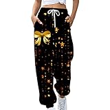 Damen Weihnachten Druck Jogginghose Lose Weihnachtshose Trainingshosen Teenager Mädchen Mode Kordelzug Hohe Taille Sport Hosen Christmas Muster Sporthose Sweatp