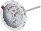 TFA Dostmann 141027 Analoges Braten-/ Ofenthermometer 14.1027, aus Edelstahl, hitzebeständig, mit verschiedenen Garstufen, zur Kerntemperaturmessung, Silber, Ø 74 x H 115