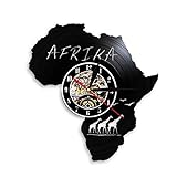 Retro Schallplattenuhr Afrika Karte Giraffe Vinyl Wanduhr mit upcycling Design Uhr Wand-deko Wand-Dekoration 12-Zoll(Keine Lichter)