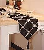 Tisch Läufer Modern Europäischer Stil Silberne Kante Kaffetisch Tischläufer Kariert Muster Einfach Mode Esstisch Tischband Plan Stoff Table Runner-240x32cm-schw