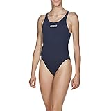 arena Solid Swim Tech High Einteiliger Badeanzug Damen, Sport Schwimmanzug aus Chlorbeständigem MaxLife Material mit UV-Schutz Faktor 50+