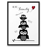 ABOUKI Kunstdruck'WE ARE Family' mit EULEN Motiv optional mit Holz-Rahmen personalisiert Geschenk-Idee für die ganze F