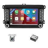 CAMECHO Wireless Carplay Autoradio Doppel Din für VW, Android Autoradio mit navi Bluetooth Freisprecheinrichtung Rückfahrkamera 7 Zoll Bildschirm Android Auto+FM/RDS+Mirror Link+USB+SWC