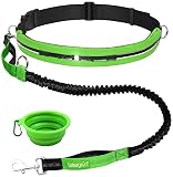 Leisegrün Joggingleine für Hunde bis 55 kg | Hundeleine zum Joggen mit Bauchgurt | Jogging Leine für große & mittelgroße Hunde | Länge 120 cm bis 170 cm, grü