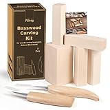 Pllieay 7-teiliges Basswood Carving Kit, einschließlich 5-teiliger, unfertiger Weichholz-Schnitzblöcke mit 2-teiligen Holzmessern, geeignet für Anfäng