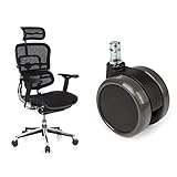 hjh OFFICE 652111 Luxus Chefsessel ERGOHUMAN Netzstoff Schwarz hochwertiger Bürodrehstuhl mit Vollausstattung & 619010 5X Hartbodenrollen 11mm / 65mm Büro-Stuhl-Rollen für Hartböden (5er Pack)