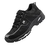 Icherheitsschuhe Herren Arbeitsschuhe,Leichte, atmungsaktive Sneaker-Schuhe mit Stahlkappe rutschfeste, unverwüstliche Konstruktionsschuhe Dachdeckerschuhe,Black and White▁42