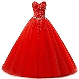 Zorayi Damen Liebsten Lang Tüll Formellen Abendkleid Ballkleid Festkleider Rot Größe 46
