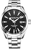 Stuhrling Original Herrenuhr Analoges Zifferblatt mit Datum - Kalbsleder-Lederband oder Edelstahlarmband, 3953 Uhren für Herren Kollektion (Stainless Steel/Black)