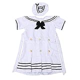 Amosfun Kinder Marine Matrosenkleid Matrosen Uniform Hut Set Party Marine Kostüm Kleidung für Baby Mädchen (weiß + schwarz)