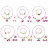 tmtonmoon Mädchen Halskette Armband Ohrringe Ring Schmuck Set Blume Kirsche Süßigkeiten Hase Schmetterling Krone Schmuck für Kinder Set Kindergeburtstag Schmuck