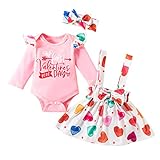 KMKM Neugeborenes Baby Mädchen Langarm Kleidung Outfit Set 3-teiliges T-Shirt mit Rüschendruck Top + Rüschen-Strapsrock + Schleifen-Stirnband für 0-24 M