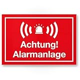Komma Security Achtung Alarmanlage Kunststoff Schild 30 x 20 cm - Achtung Vorsicht Alarmgesichert - Hinweis Hinweisschild Alarm - Haus Gebäude Objek