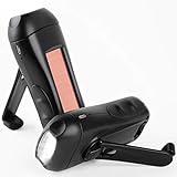 Simpeak LED Taschenlampe, 2-Modus USB Handkurbel Solar Karabiner Taschenlampe für Camping/Outdoor-Klettern/Wandern - Schw