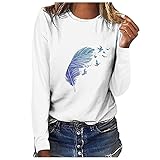 Sweatshirt Long Sleeve Women's Casual Long Sleeve Shirt Colour Block Crew Neck Pullover Blouse Tops Autumn Winter(R-White, L)