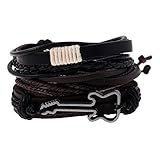 Cosanter Unisex Geflochtenem Leder Armbänder mit Legierung Gitarre Ornamente Mehrschichtiges Armband-Set, Einstellbare Läng