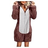 GFGHH Damen Jumpsuit Fleece Einteiler Overall Anzug Flauschig Jumpsuit flauschig und kuschelig weich warm Ganzkörperanzug Pyjama Kurz Schlafanzug Trainingsanzug Hausanzug Mit Kapuze W