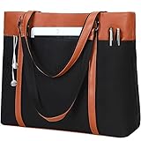 Damen Laptop Tragetasche für Arbeit Canvas Handtasche Geldbörse Schultertasche Leichte Canvas Laptop Tasche für 15,6 Zoll, Schwarzbraun, Larg