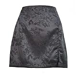 XVCHQIN Minirock Damenröcke Damen Damenröcke Mode Jacquard Satin Hohe Taille Enge Gesäß Split,Black,M