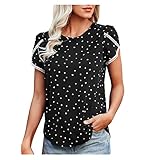 SDFRK® Blusen Damen Sommer, Chiffon Blusen Kurzarm Blusen Damen Kurzärmliges Spitzen-Shirt mit Punktdruck für Damen Lässiges Rundhals Sommer Lose Shirt Blusen Elegant Damen Damenob