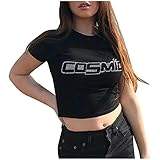 AMhomely Sommer Tops für Frauen UK Elegant Casual Damen Kurzarm O-Neck Brief Tops Kurzes Tee T-Shirt Plus Größe Shirts Promotion Polo Shirts Freigabe UK Größe, Schwarz , M