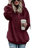 iWoo Teddy Pullover Damen Hoodie Langarmshirt Sweatshirt Mit Kapuze Damen Kapuzenpullover Pullover Tops Mit Kapuze(Weinrote Farbe,XL)