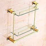 Guomipai Duschorganisator Badezimmerregal Kupfer+ Glasmaterial 2 Schicht 6mm Gehärtetes Glaftuch Pole PVD Vakuumplattierung goldene leicht zu reinigen (Size : 41 * 42cm)