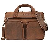 STILORD 'Caesar' Businesstasche 15,6 Zoll Leder Große Umhängetasche Aktentasche für Breite DIN A4 Ordner Laptoptasche für Arbeit Büro Uni Aufsteckbar Echtleder, Farbe:Sepia - b