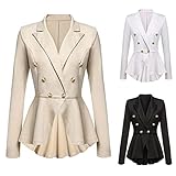 TRFPLOOC Blazer Damen Sakko Elegant Langarm Jacke Slim Fit Revers Geschäft Büro Jacke Kurz Mantel Leicht Anzugjacke Blazerjacke (A-Khaki, L)