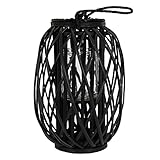 ECD Germany Laterne Ried 40 x Ø 26 cm mit Henkel, Schwarz, Seilfaser, Flechtoptik, Windlicht mit Glaseinsatz, Retro-Laterne aus Korbgeflecht, Handgeflochtene G