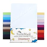 NatureMark 2er Set Kinder Spannbettlaken Jersey, Spannbetttuch 100% Baumwolle, für Babybett und Kinderbett | 70x140 cm - Weiß