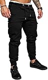 WAIKAI Cargohose für Herren mit Taschen, Slim Fit, lässig, athletisch, Jogger, lange Hose, Chino, Sweatpants Hose, schwarz, M