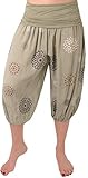 Fashion You Want Damen Kurze Sommerhose Capri Hose 7/8 Pumphose Haremshose Größe 34/36 bis Größe 48/50 verfügbar mit Blumenmuster Flower Leichte Haremshose (PB Khaki, 36/38)