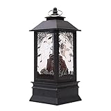 Dekorative Hölzer Laternen mit Timer Kerzenlicht flammenlose Kerzen Innen / Außen Laterne mit Aufhängung 3AAA Batterie, gravierte Stahllaterne mit bronzefarbenen Untertönen - wetterfest (C)