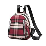 Kleiner Rucksack im koreanischen Stil, kariert, leicht, täglich, kleiner Tagesrucksack für Frauen und Mädchen Gr. One size, Rot_1