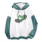 Tekaopuer Sweatshirts für Damen, leichter Frosch-Kapuzenpullover, niedliche Nähte, farbige Kordelzug, Kawaii-Cartoon-Oberteil, Z2-grün, 48