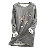 Eaylis Damen Warme Fleece Pullover Loose Sweatshirt Plus Dicker Samt Langarmshirt Kapuzenpullover Weihnachtspulli Lamm Kaschmir Pulli Langarm Shirts Oversize Bedrucktes Oberteil Tops für W