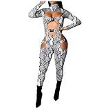 HFStorry Damen Sport Yoga Overall Jumpsuit Langarm Patchwork-Sporthosen Outdoor Fitness Gebündelter Schlanker Langärmeliger Einteiliger Trainingsanzug Sexy Print Gy