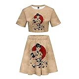 Yesgirl Sportswear Sets Für Damen T-Shirts Und Kurze Röcke Hunter X Hunter Anime Pulli 3D Druck Kurzarm Shirt Mit Rock Mode Cosplay 2 Stück Bekleidungsset Outfit A Khaki 2XL