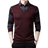 Winter Thicken Herren Casual Fashion Herren Warm Langarm Polo Shirt Fake Zweiteilige Slim Top, rot, L