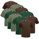 10 Fruit of the loom T Shirts Valueweight T Rundhals S M L XL XXL 3XL 4XL 5XL Übergröße Diverse Farbsets auswählbar (2XL, 4 Schoko / 3 Olive / 3 Flaschengrün)