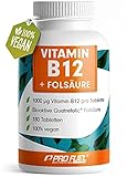 VITAMIN B12 Depot • 1000µg + FOLSÄURE • 400µg | 180 kleine Tabletten | 12 Monatspackung | Methylcobalamin B12 | Quatrefolic® Folsäure | Made in Germany | 100% veg