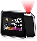 RANJIMA Projektionswecker, Wecker mit Projektion LED Projektionswecker Projektion Digital, USB-Aufladung LCD-Farb-Displaybeleuchtung Digital Snooze-Wecker (Schwarz)
